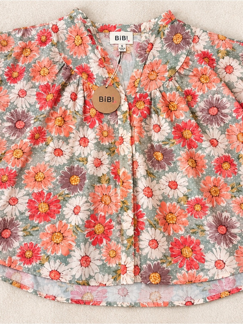 BiBi Floral Button-Front Blouse in Coral, White & Lavender